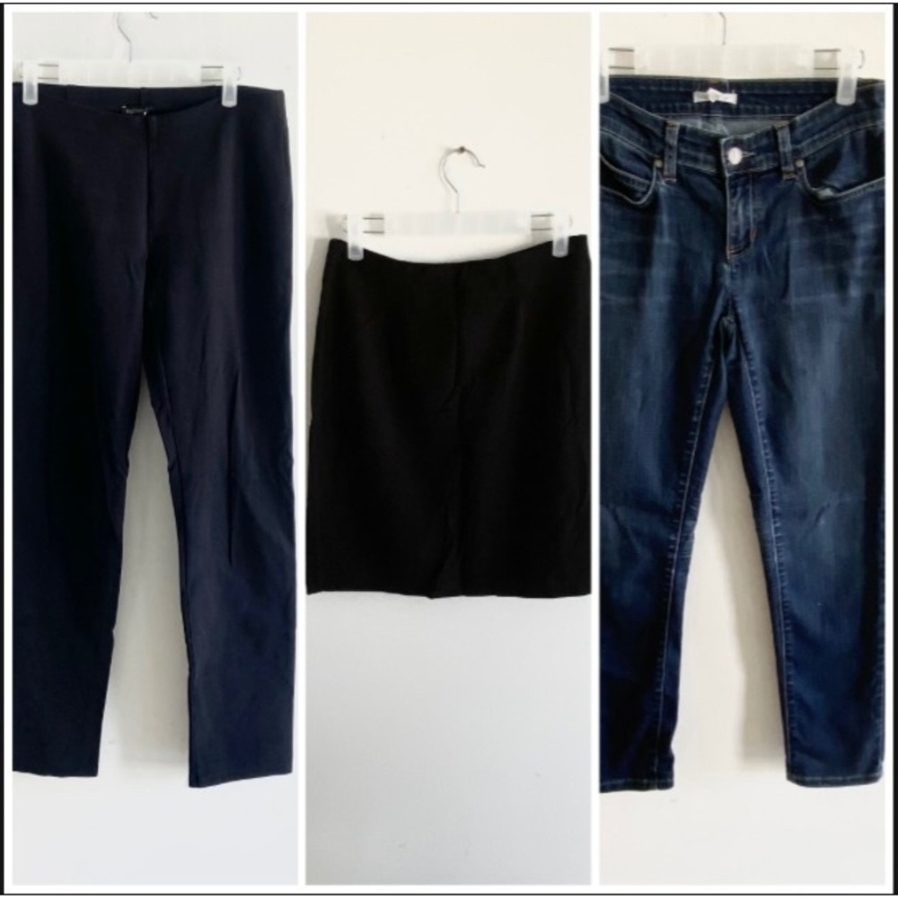 Eileen Fisher LOT 3 Black Ponte Pants Skirt Dark Wash Skinny Jeans Work Career